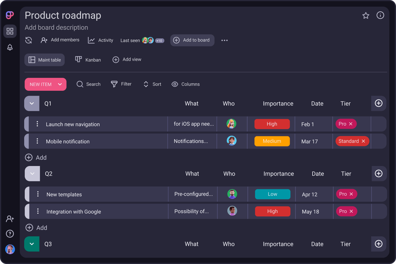 Plaky task management screenshot