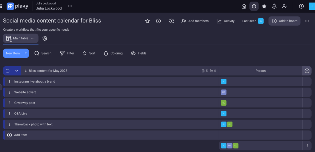Assign your team members to their tasks with Plaky