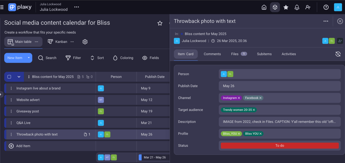Keep and find all important information within a task card in Plaky
