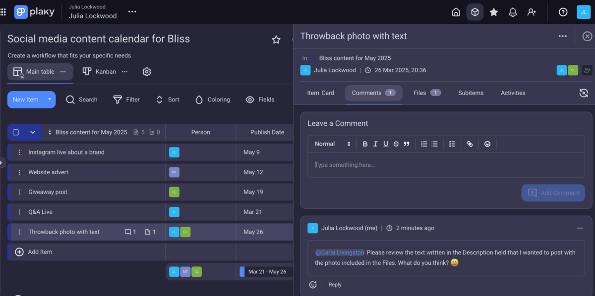Plaky enables communication and notification features for every task update