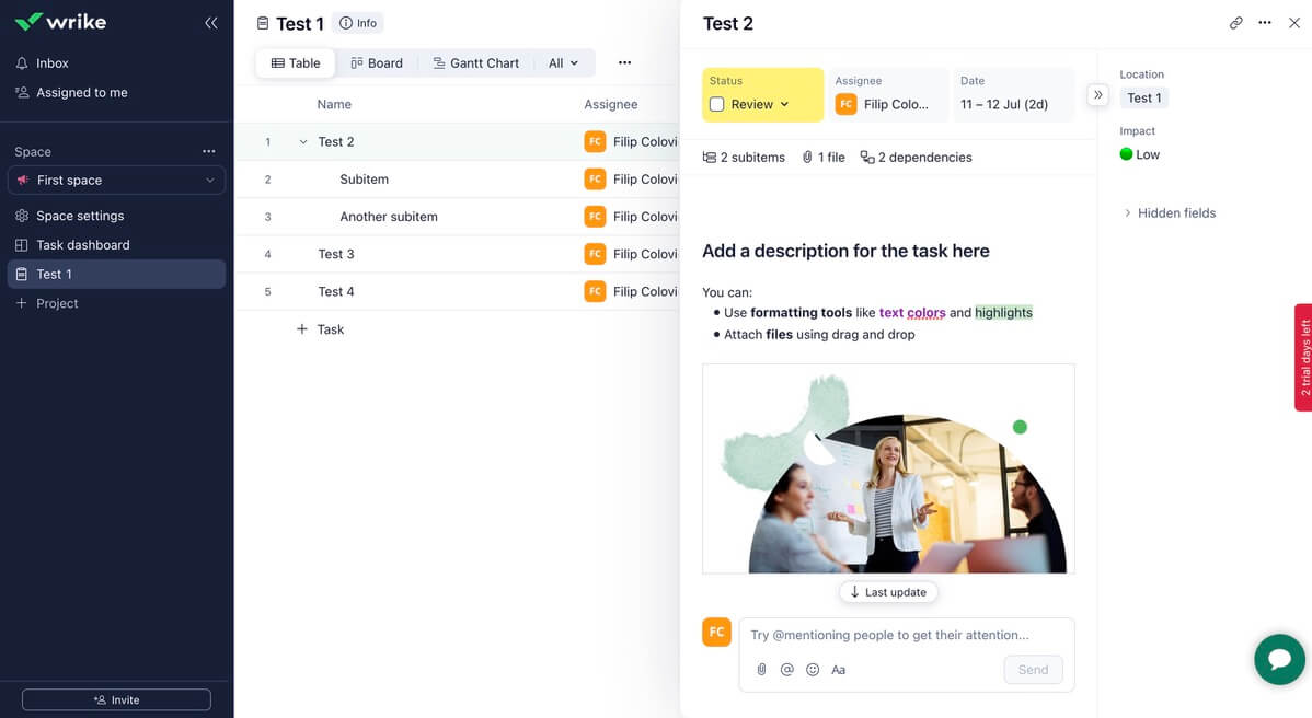 Wrike task view
