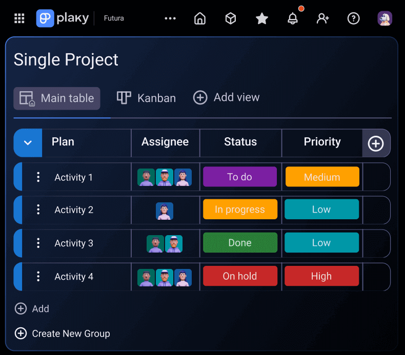 Keeping track of a project’s progress in Plaky project management software