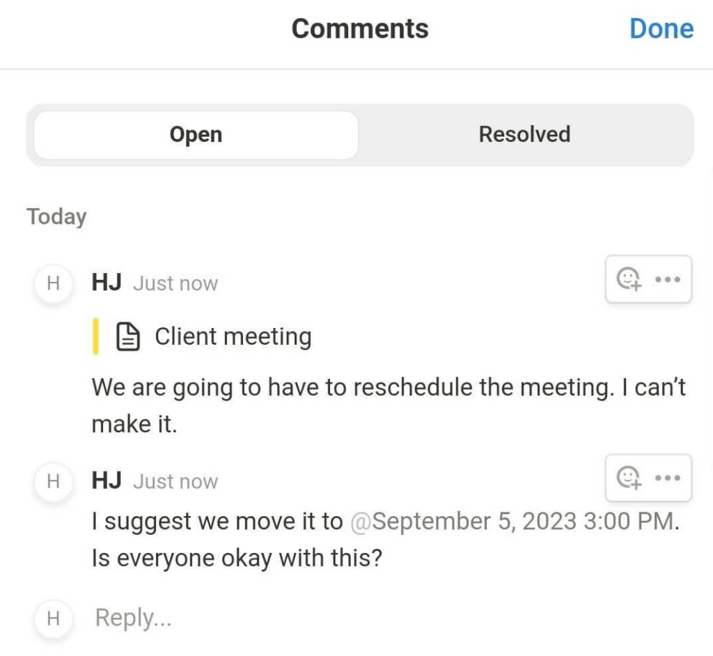 Comments in Notion task management software