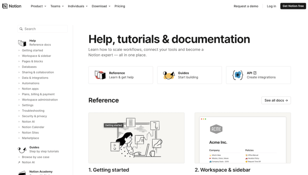 Notion’s help page (source: notion.com)