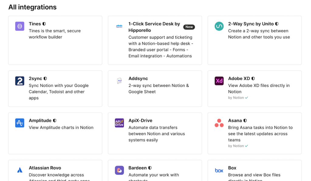 Notion’s integrations (source: notion.com)