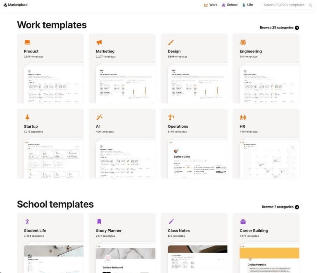 Templates in Notion (source: notion.com)