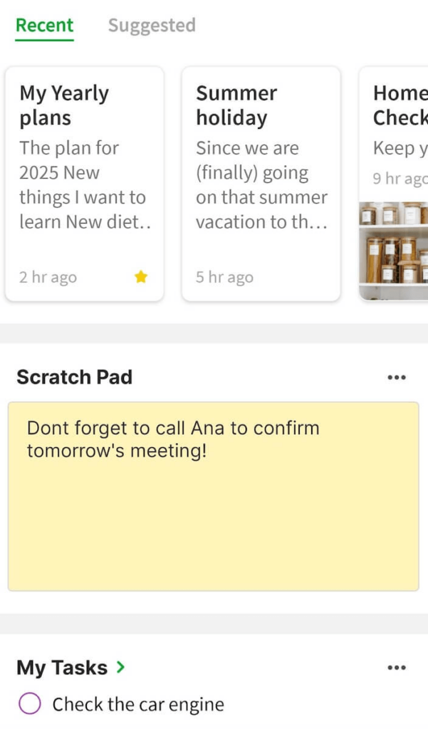 Widgets in Evernote note-taking software