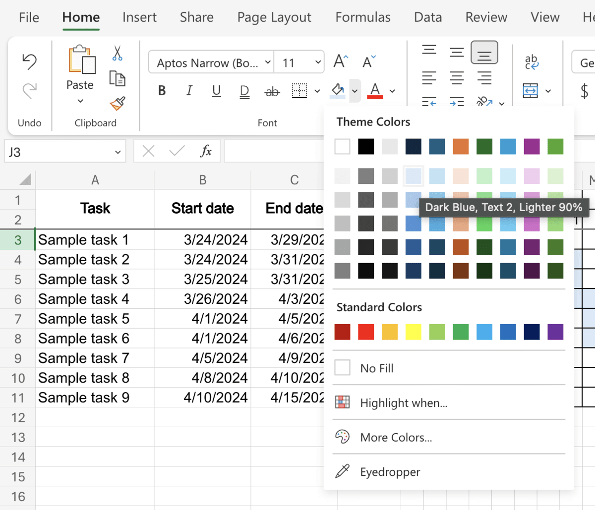 Adding tasks to the manual Gantt chart