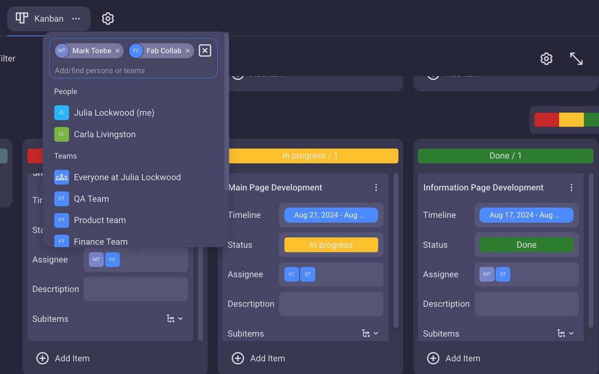Task assignment in Plaky project management software