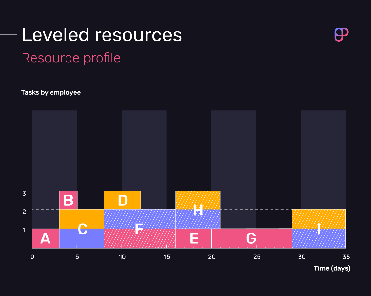 Critical path resource profile with leveled resources