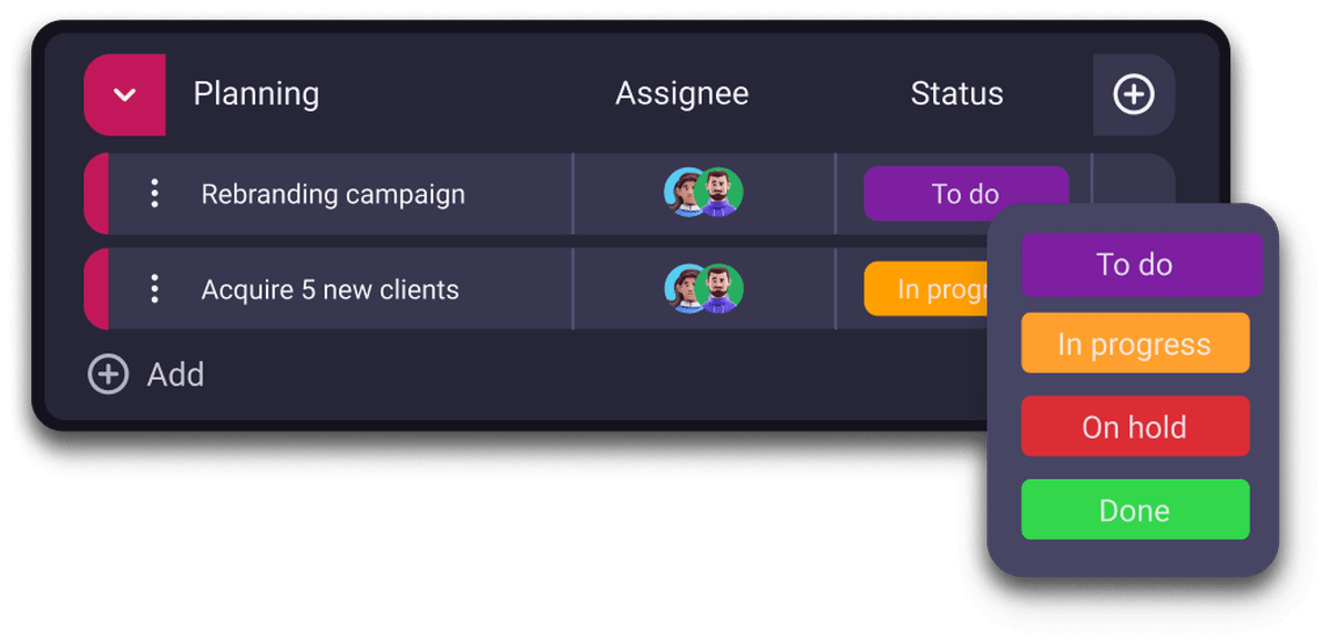 Changing task status in Plaky
