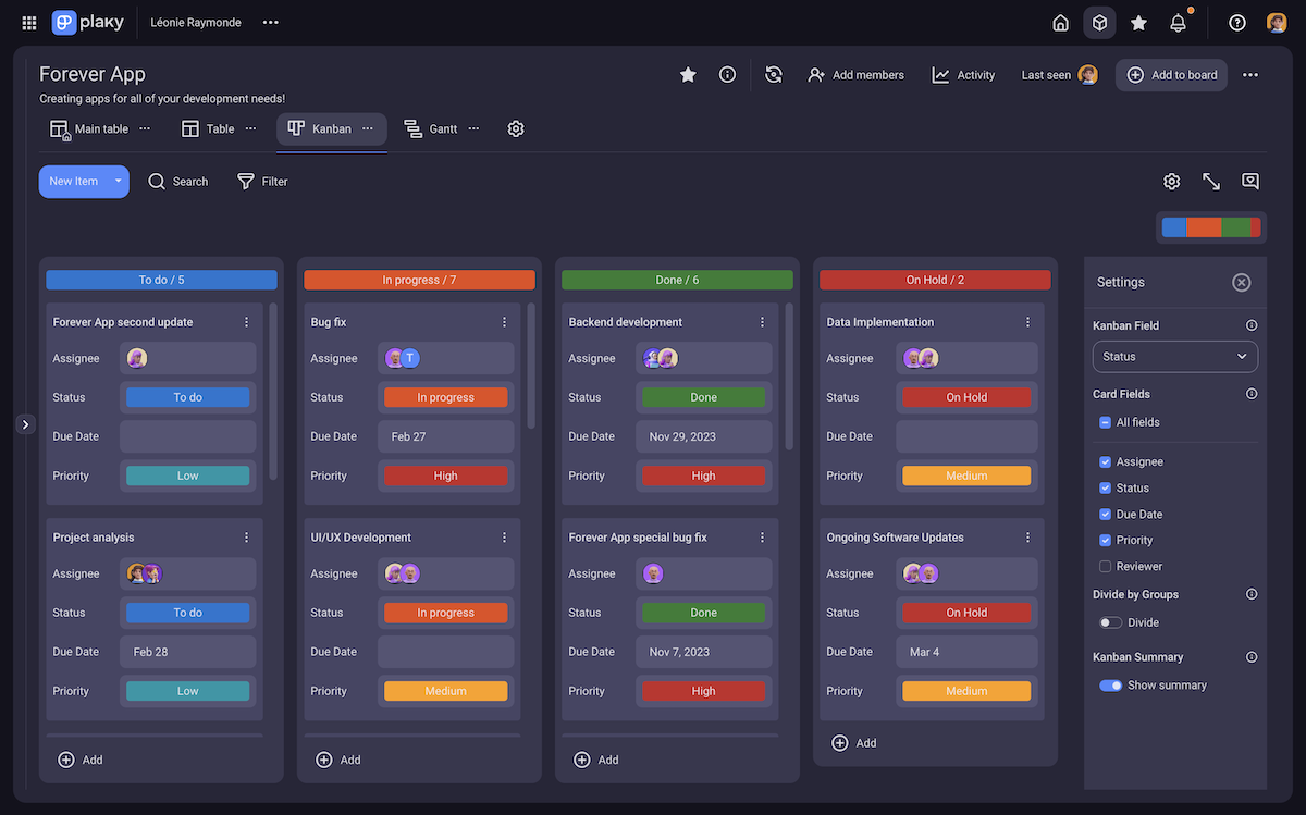 Using a Kanban view in Plaky